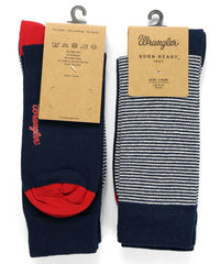 SKARPETKI WRANGLER SKARPETY MĘSKIE 2 PARY DWUPAK NAVY/RED WHITE/NAVY STRIPES