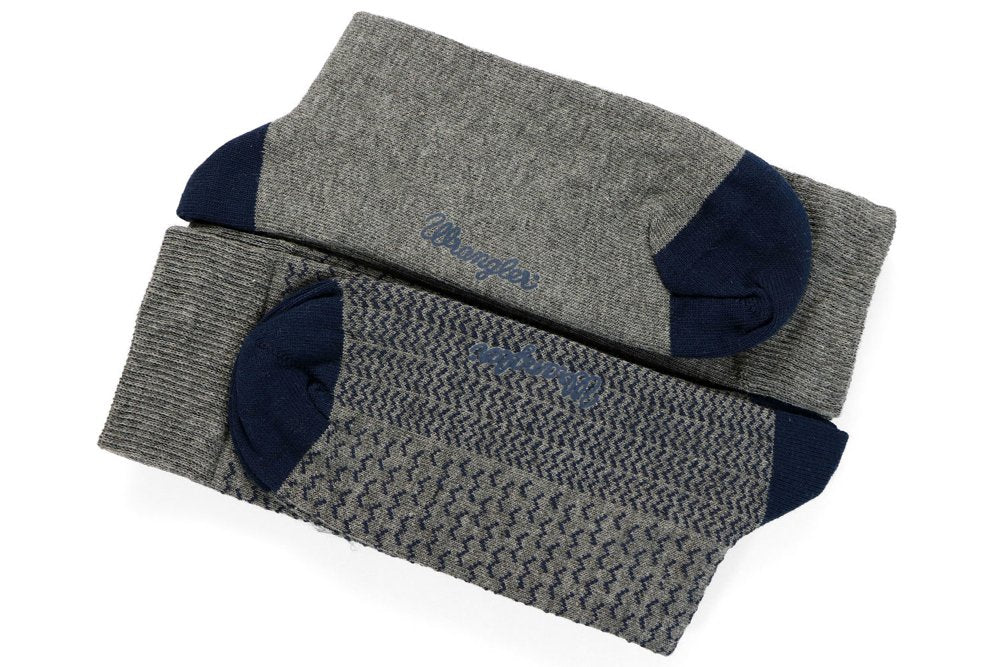 SKARPETKI WRANGLER SKARPETY MĘSKIE 2 PARY DWUPAK GREY/NAVY GEOMETRIC