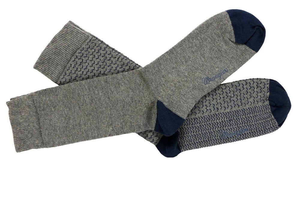 SKARPETKI WRANGLER SKARPETY MĘSKIE 2 PARY DWUPAK GREY/NAVY GEOMETRIC