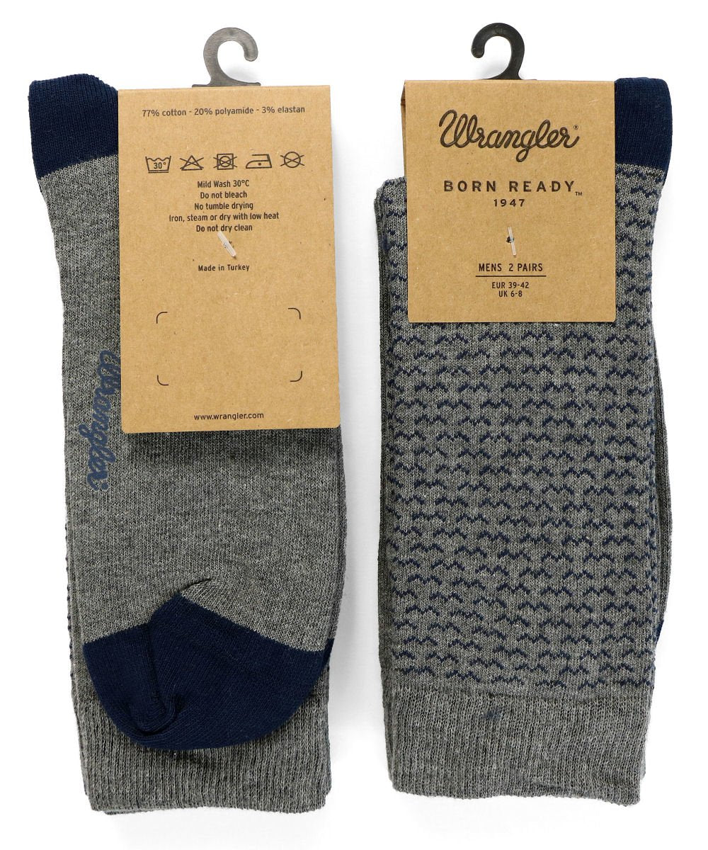 SKARPETKI WRANGLER SKARPETY MĘSKIE 2 PARY DWUPAK GREY/NAVY GEOMETRIC