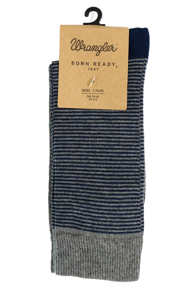 SKARPETKI WRANGLER SKARPETY MĘSKIE 2 PARY DWUPAK GREY/NAVY STRIPES