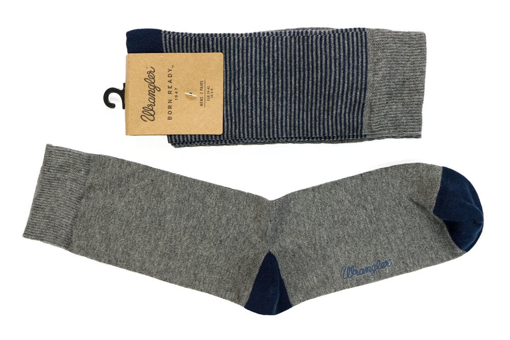 SKARPETKI WRANGLER SKARPETY MĘSKIE 2 PARY DWUPAK GREY/NAVY STRIPES