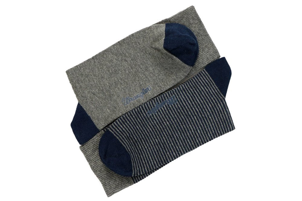 SKARPETKI WRANGLER SKARPETY MĘSKIE 2 PARY DWUPAK GREY/NAVY STRIPES