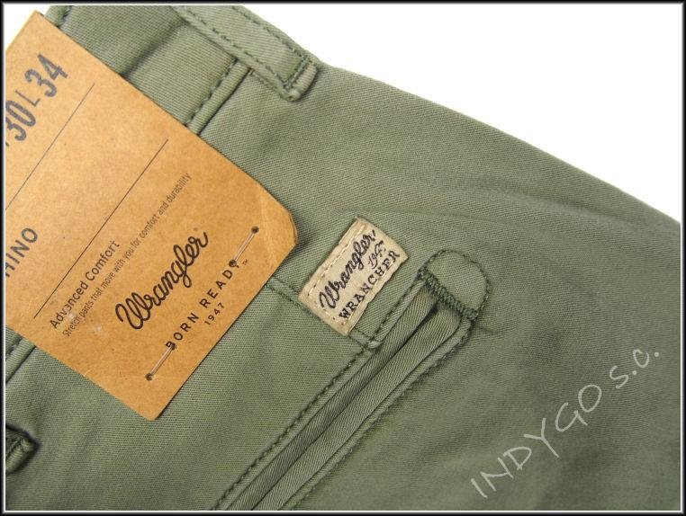 MĘSKIE SPODNIE MATERIAŁOWE WRANGLER CHINO DUSTY OLIVE W14LP765M      $