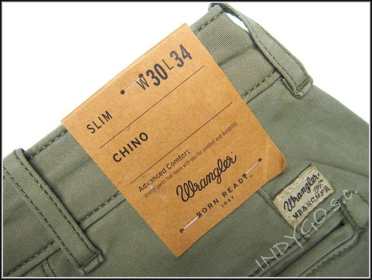 MĘSKIE SPODNIE MATERIAŁOWE WRANGLER CHINO DUSTY OLIVE W14LP765M      $