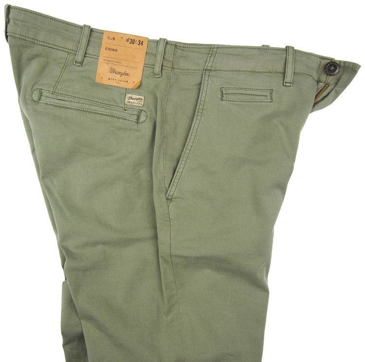 MĘSKIE SPODNIE MATERIAŁOWE WRANGLER CHINO DUSTY OLIVE W14LP765M      $