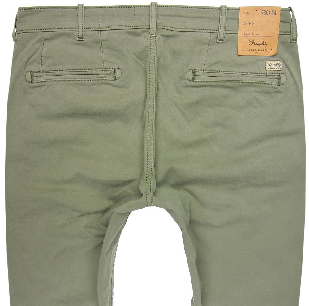 MĘSKIE SPODNIE MATERIAŁOWE WRANGLER CHINO DUSTY OLIVE W14LP765M      $