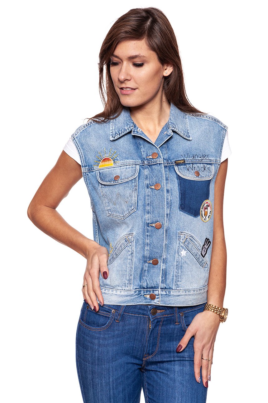 DAMSKI BEZRĘKAWNIK JEANSOWY WRANGLER RETRO VEST WOODSTOK W414GF129