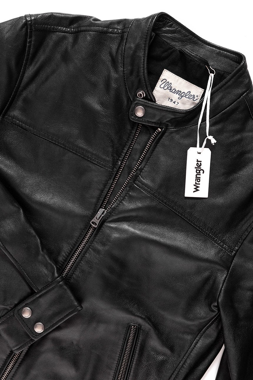 KURTKA SKÓRZANA WRANGLER LEATHER BIKER BLACK W4660ZC01