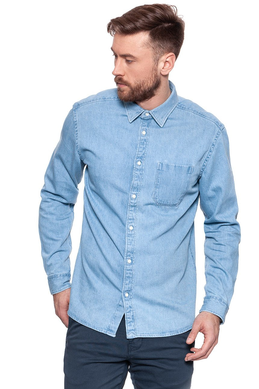 KOSZULA JEANSOWA MĘSKA WRANGLER LS 1PKT D SHIRT LIGHT INDIGO W59861D4E