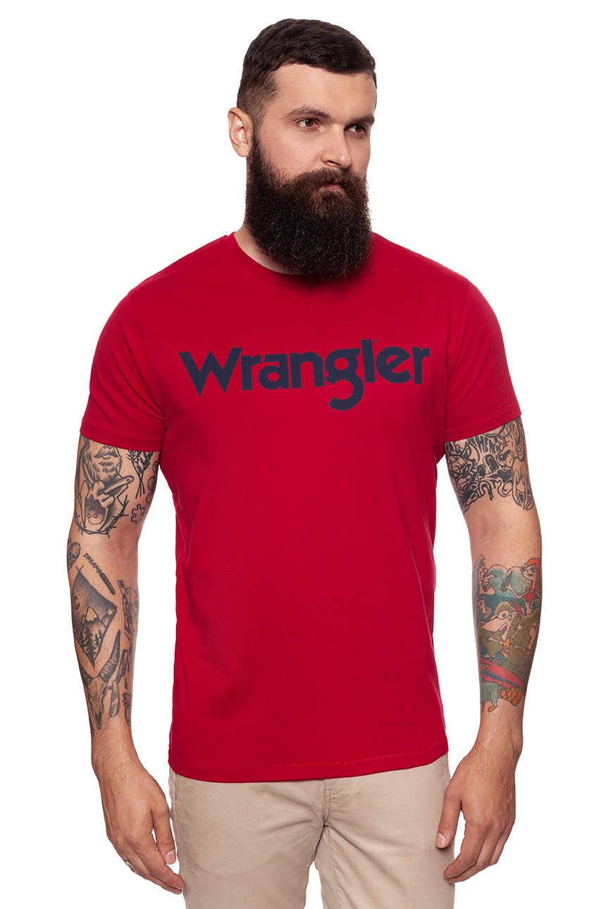 KOSZULKA WRANGLER SS LOGO TEE RED W7B13D347