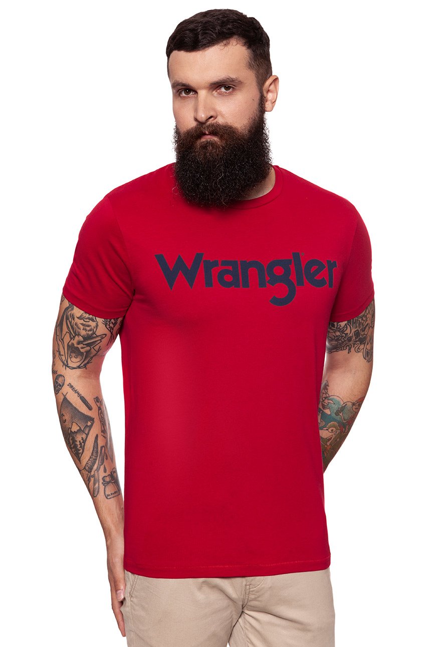 KOSZULKA WRANGLER SS LOGO TEE RED W7B13D347