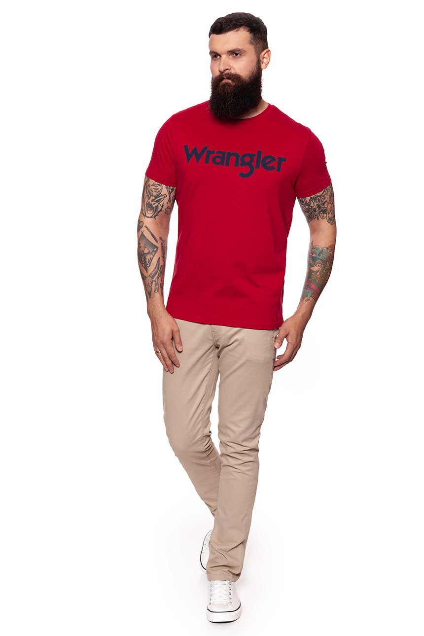 KOSZULKA WRANGLER SS LOGO TEE RED W7B13D347