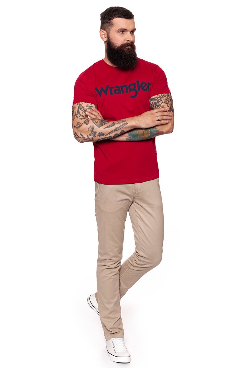 KOSZULKA WRANGLER SS LOGO TEE RED W7B13D347