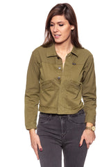 DAMSKA KURTKA JEANSOWA WRANGLER CROP JACKET ARMY GREEN W402CBGV7