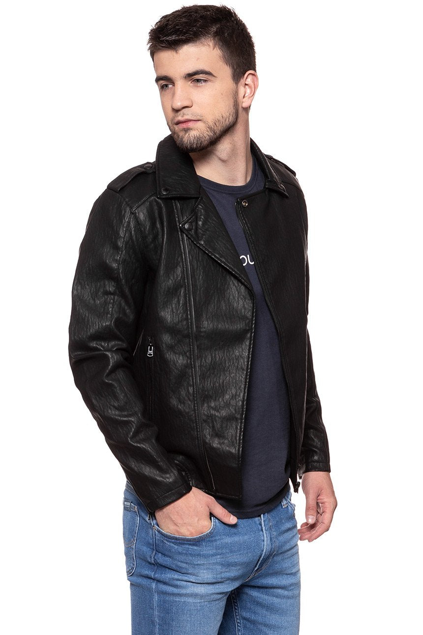 KURTKA SKÓRZANA WRANGLER PU LEATHER JACKET BLACK W4744VI01