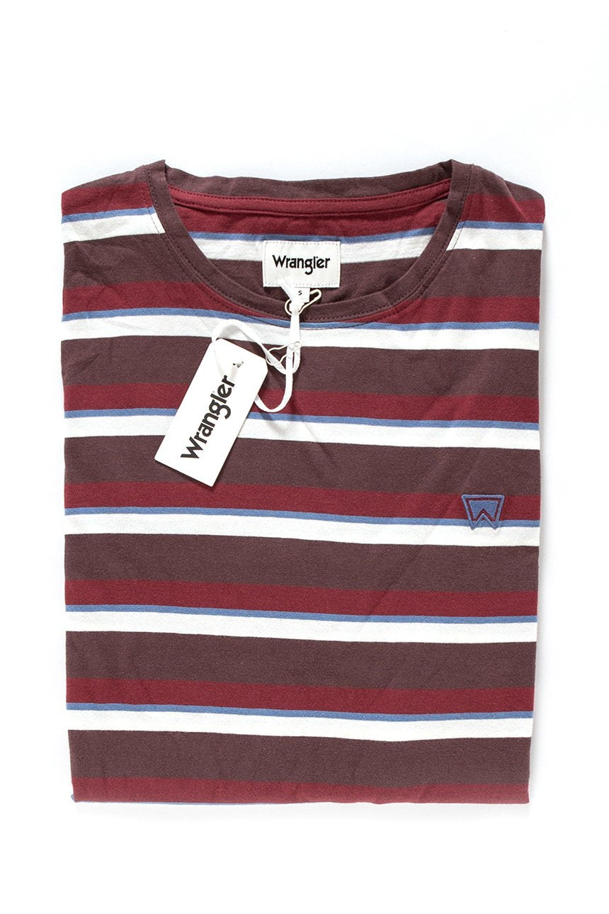 KOSZULKA WRANGLER STRIPE TEE CORDOVAN RED W7B38DYBN