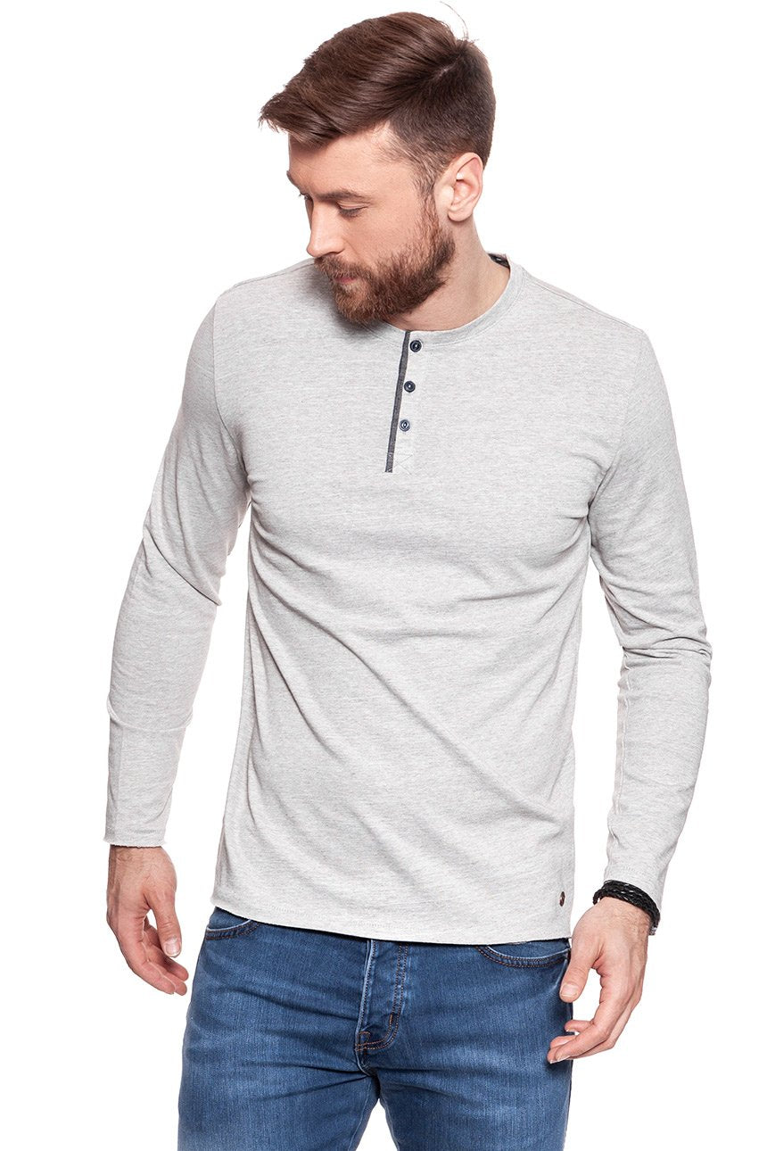 LONGSLEEVE MUSTANG ROUGH HENLEY MID GREY MELANGE 1006409 4140