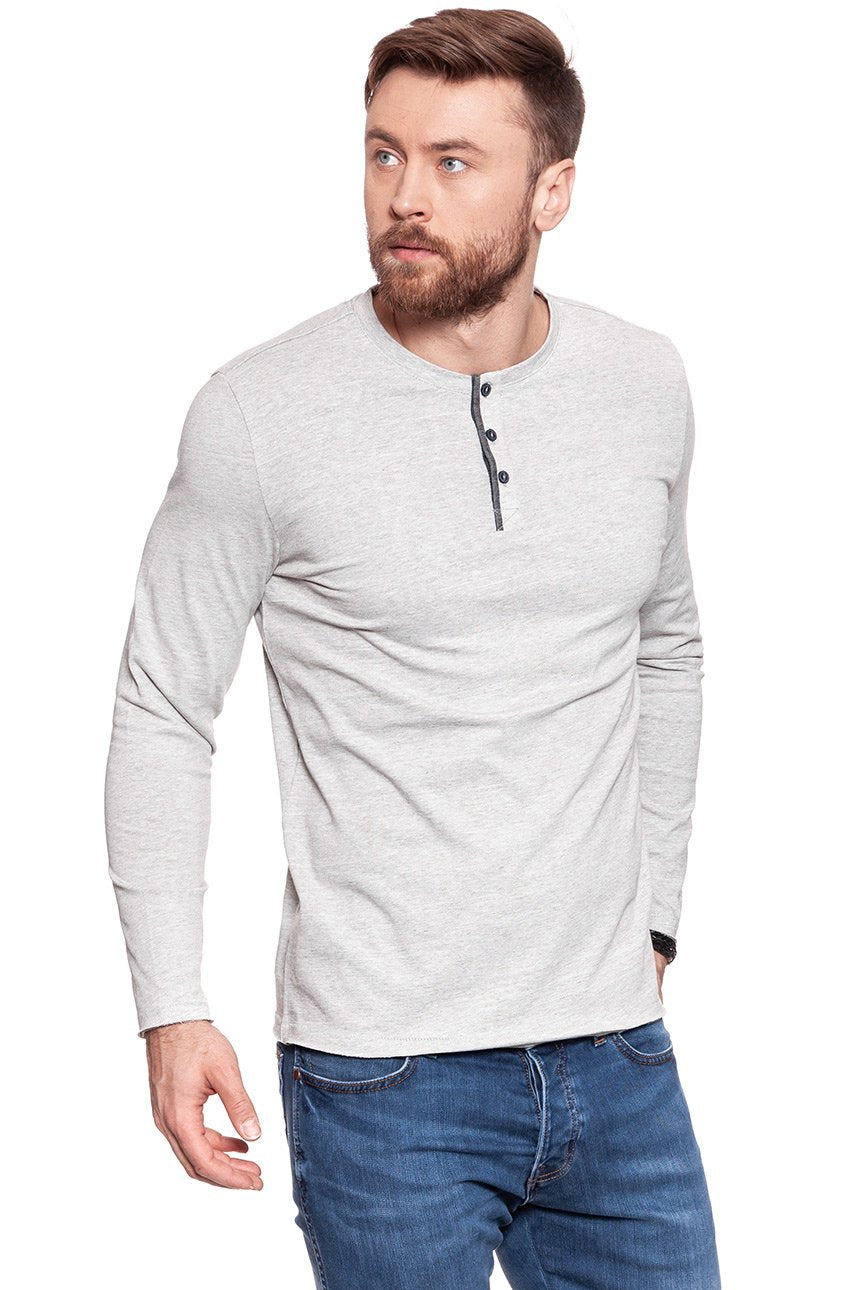 LONGSLEEVE MUSTANG ROUGH HENLEY MID GREY MELANGE 1006409 4140