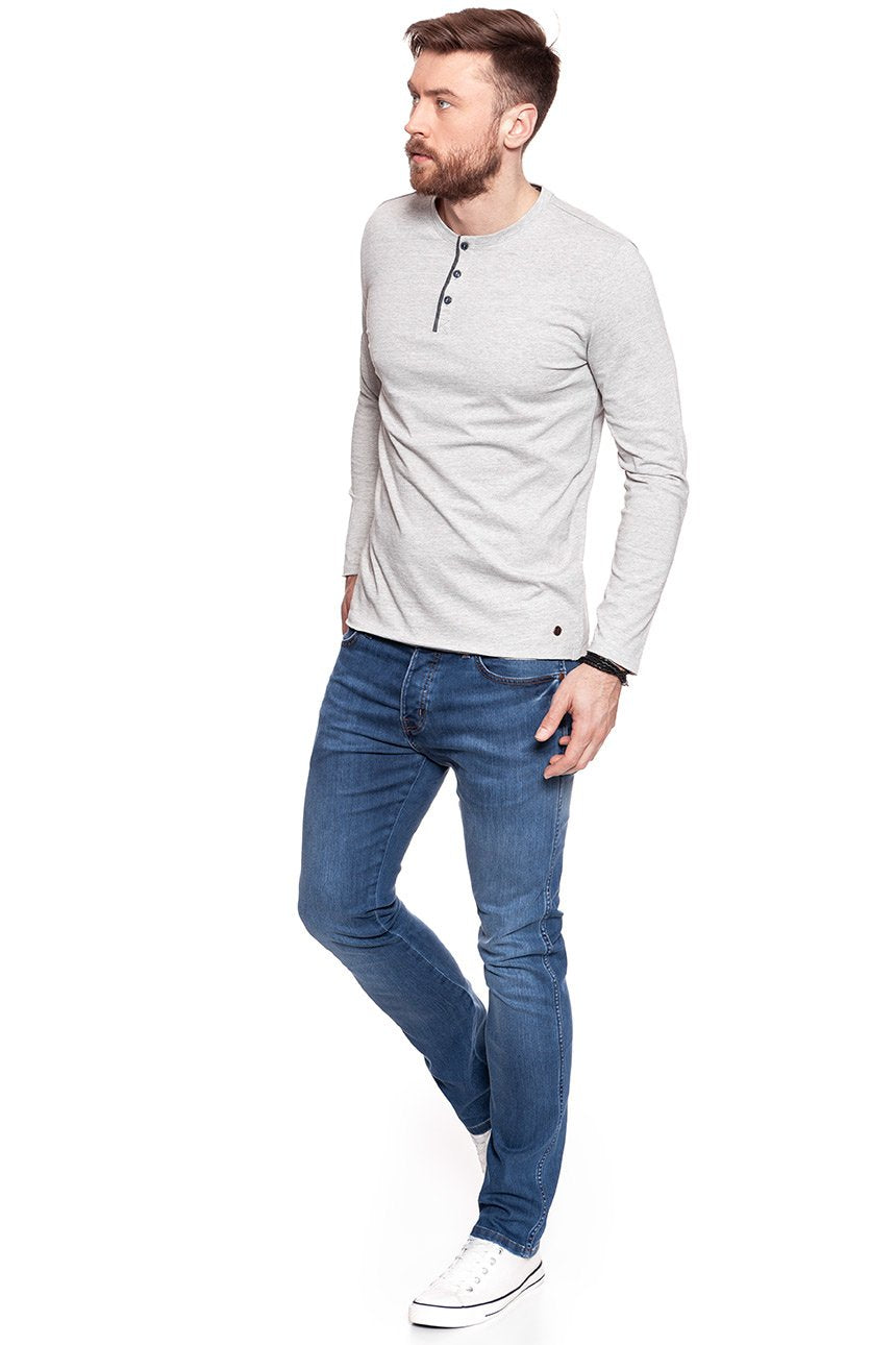 LONGSLEEVE MUSTANG ROUGH HENLEY MID GREY MELANGE 1006409 4140