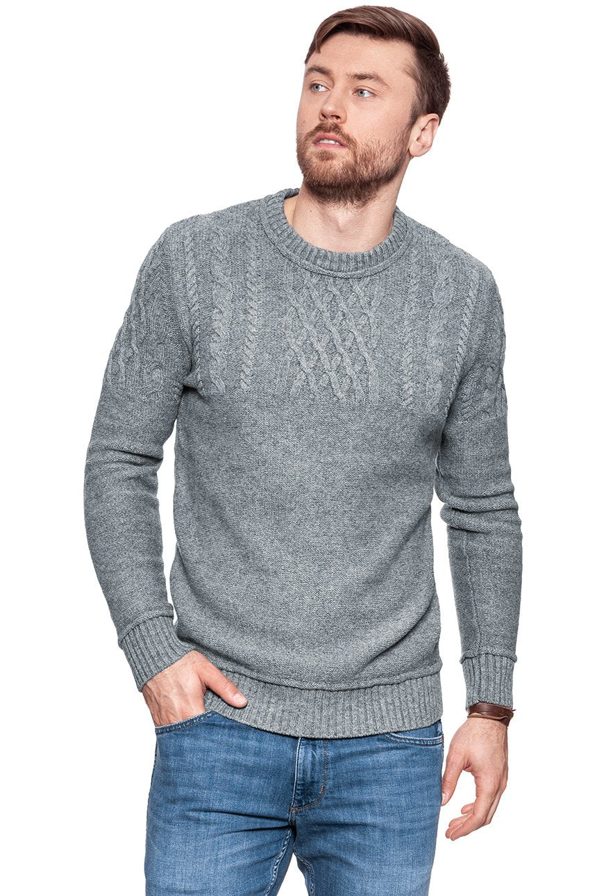 MĘSKI SWETER MUSTANG Heavy Knit Jumper Szary 1006716 4151