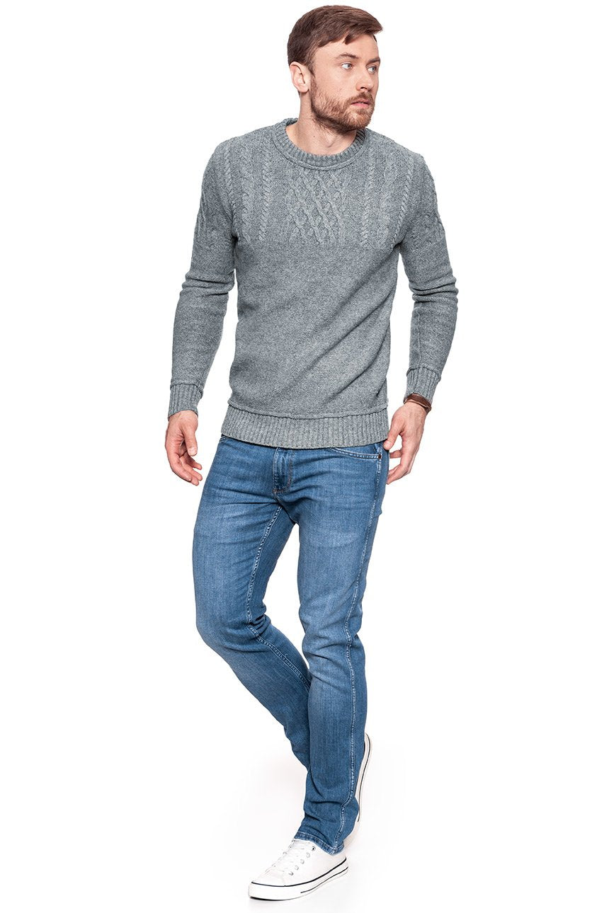 MĘSKI SWETER MUSTANG Heavy Knit Jumper Szary 1006716 4151