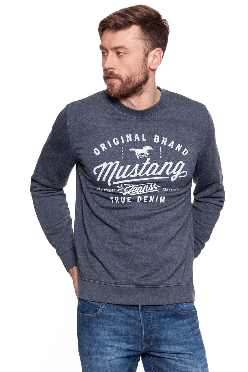 BLUZA MUSTANG MĘSKA Logo Sweatshirt Blue Nights Melange 1007226 5370