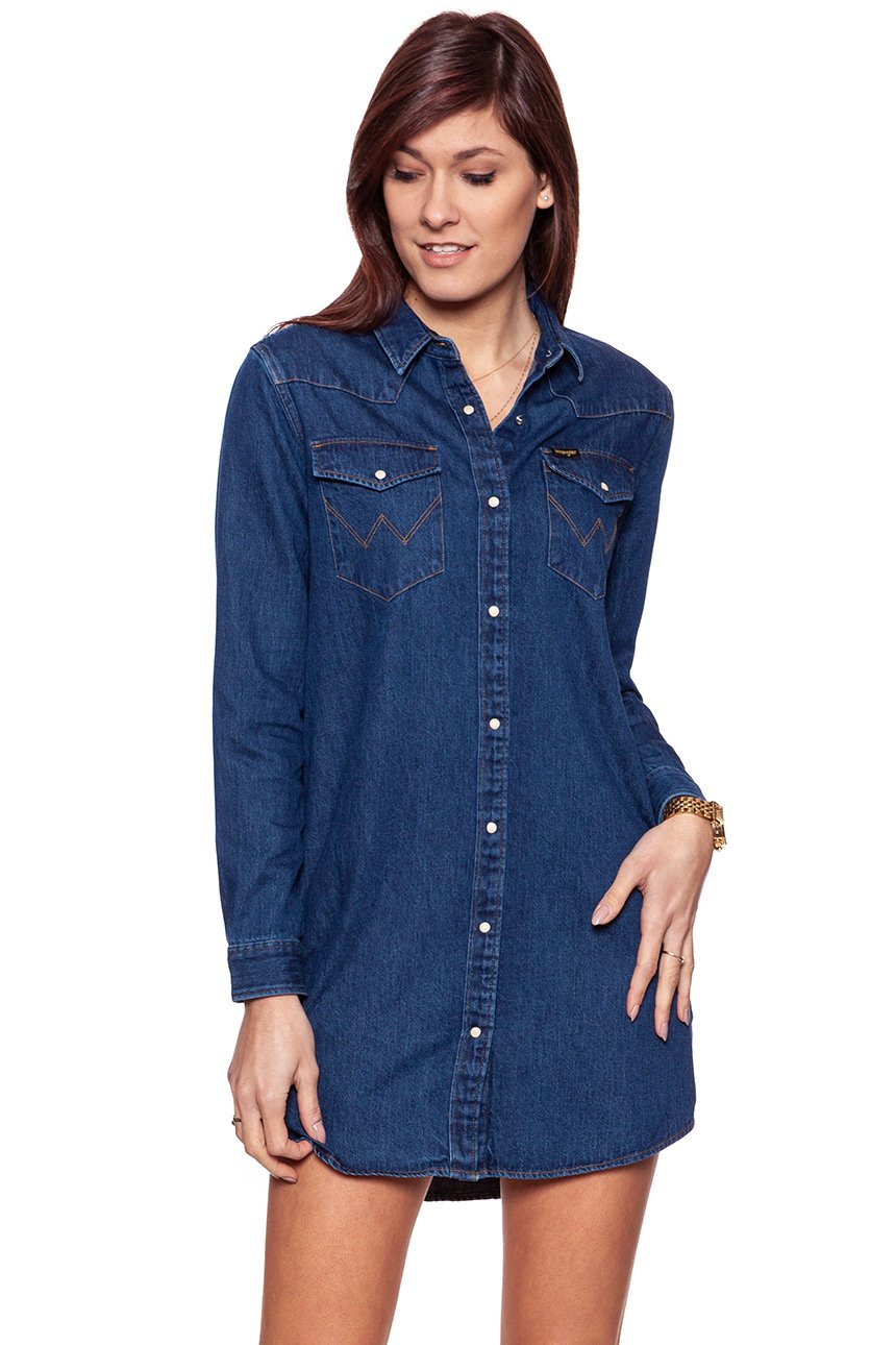 DAMSKA SUKIENKA WRANGLER DENIM DRESS DARK STONE W90671DZ2