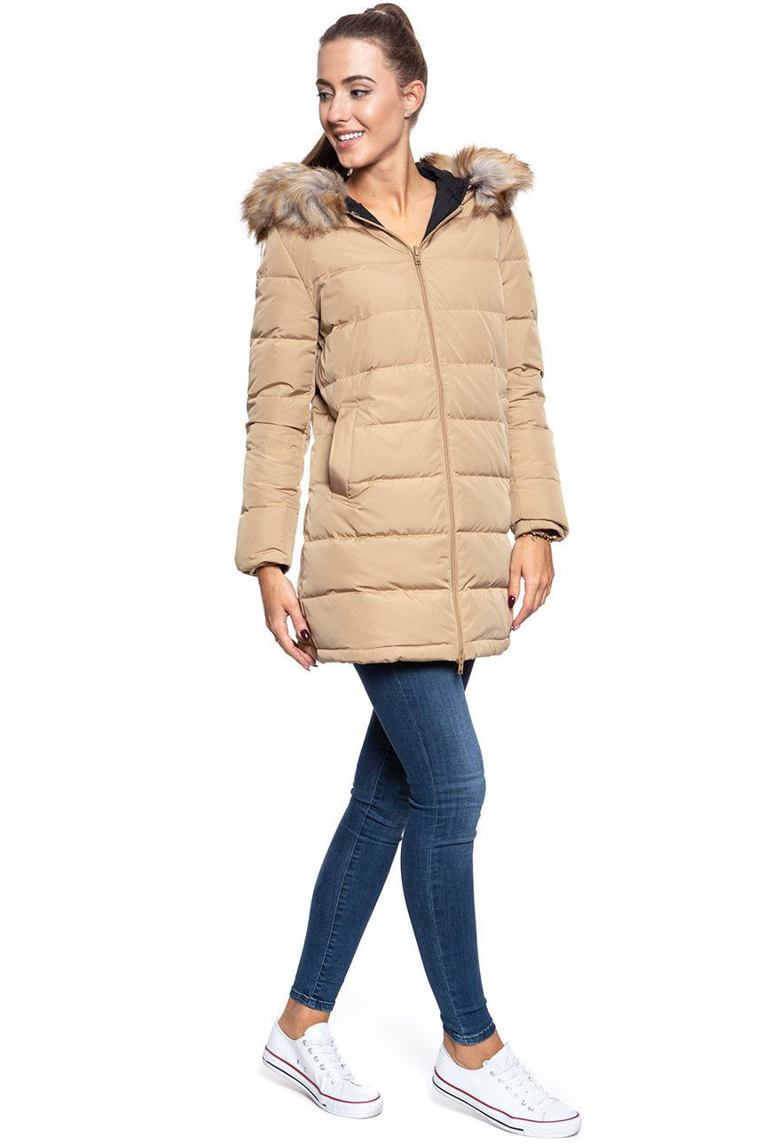 DAMSKA KURTKA ZIMOWA WRANGLER LONG PUFFER CLAY BEIGE W4126VJWM