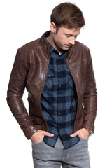 KURTKA SKÓRZANA WRANGLER WESTERN BIKER CHOCOLATE BROWN W4762ZAVM