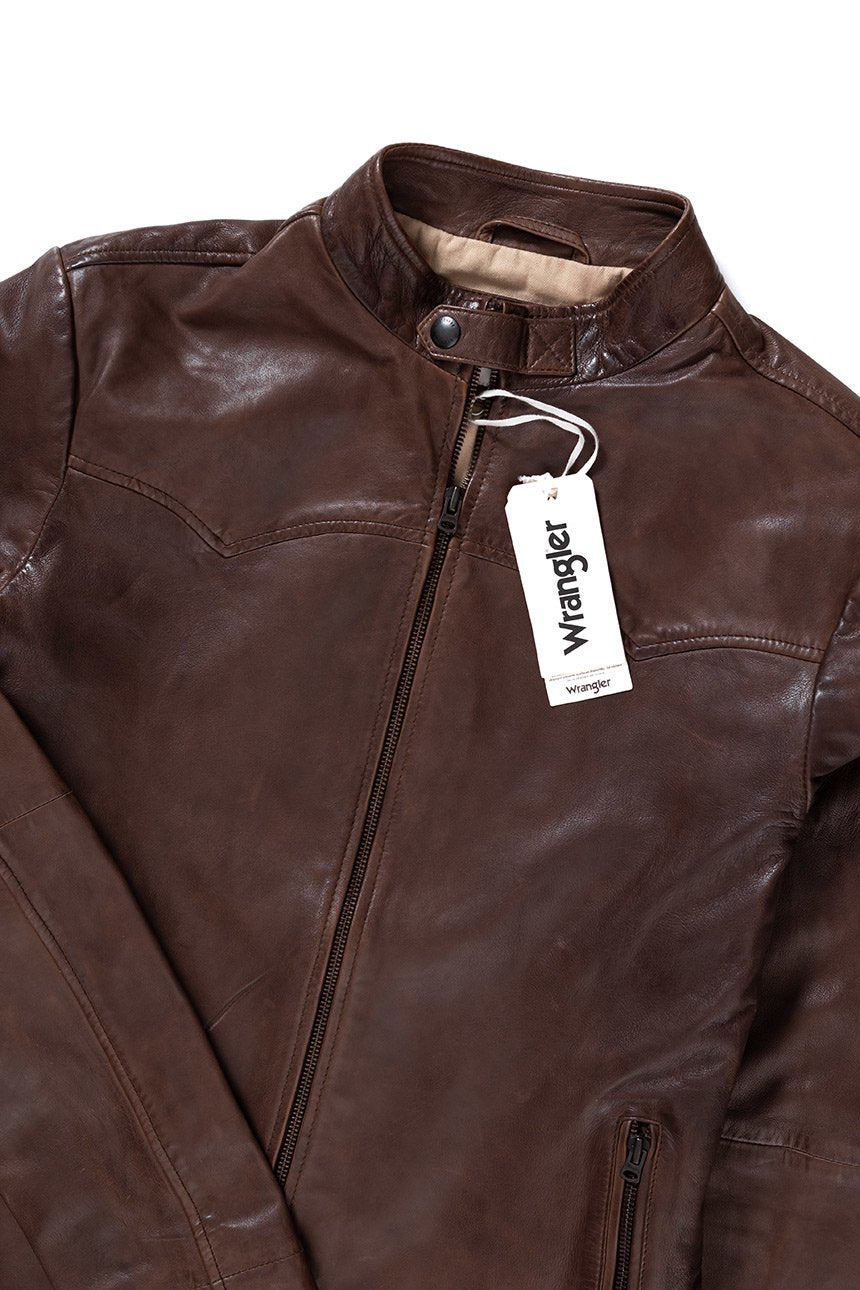 KURTKA SKÓRZANA WRANGLER WESTERN BIKER CHOCOLATE BROWN W4762ZAVM