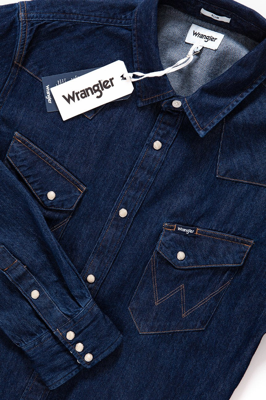 KOSZULA JEANSOWA MĘSKA WRANGLER WESTERN DENIM SHIRT DRY INDIGO W59421DZ0