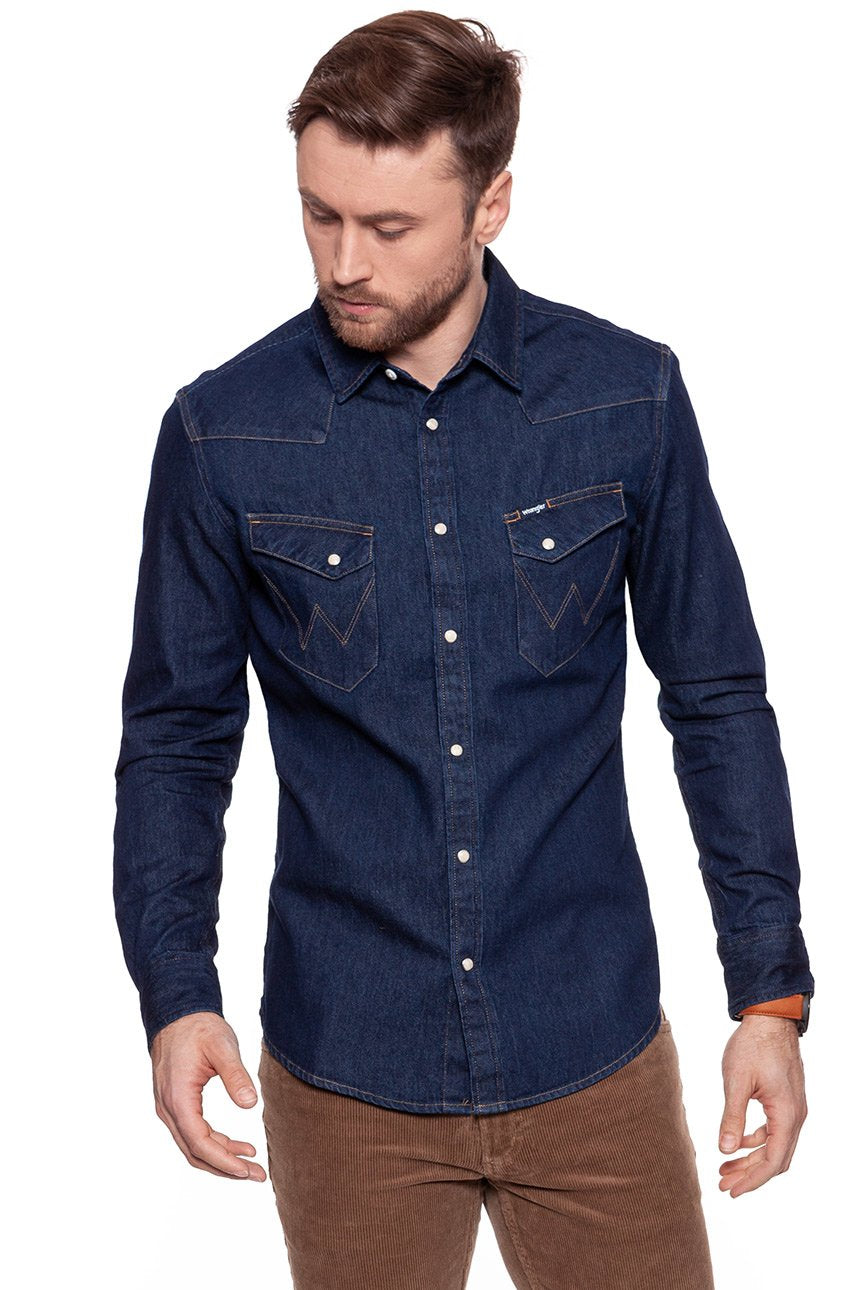 KOSZULA JEANSOWA MĘSKA WRANGLER WESTERN DENIM SHIRT DRY INDIGO W59421DZ0