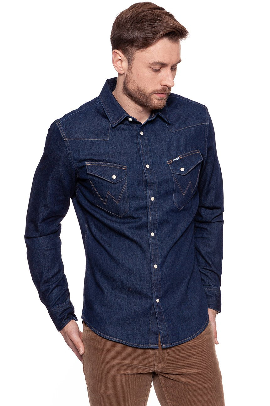 KOSZULA JEANSOWA MĘSKA WRANGLER WESTERN DENIM SHIRT DRY INDIGO W59421DZ0