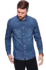 KOSZULA JEANSOWA MĘSKA WRANGLER WESTERN DENIM SHIRT MID STONE W5973LWZ4