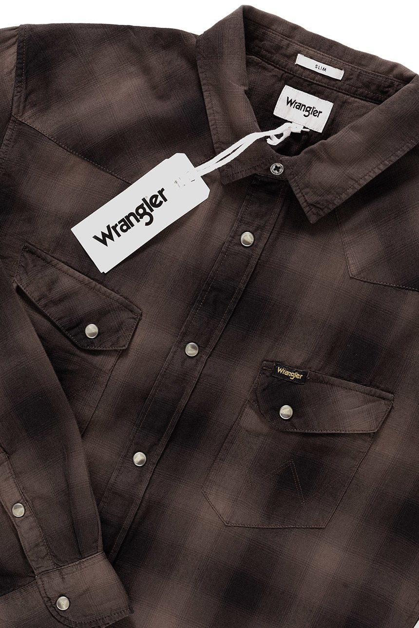 KOSZULA WRANGLER LS WESTERN SHIRT CHOCOLATE BROWN W57163NVM