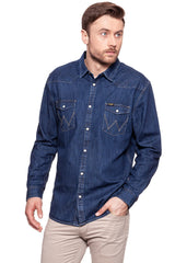 KOSZULA JEANSOWA MĘSKA WRANGLER DENIM WESTERN SHIRT DARK INDIGO W5973O61E