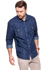 KOSZULA JEANSOWA MĘSKA WRANGLER DENIM WESTERN SHIRT DARK INDIGO W5973O61E