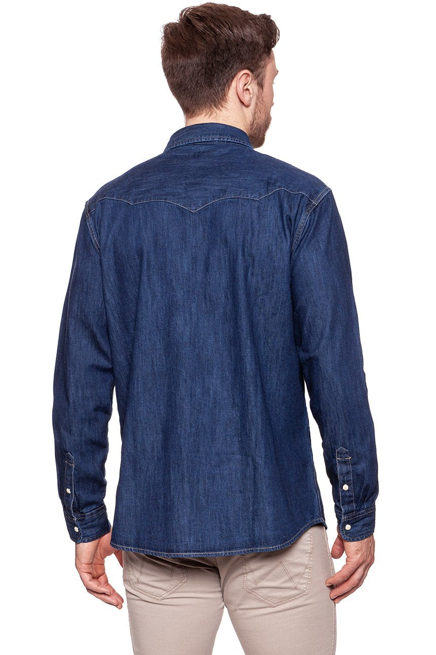 KOSZULA JEANSOWA MĘSKA WRANGLER DENIM WESTERN SHIRT DARK INDIGO W5973O61E