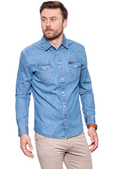 KOSZULA JEANSOWA MĘSKA WRANGLER DENIM WESTERN SHIRT LIGHT INDIGO W5973O64E