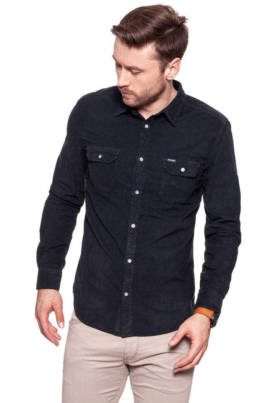 KOSZULA WRANGLER LS 2PKT FLAP SHIRT DARK NAVY W5996TCAE