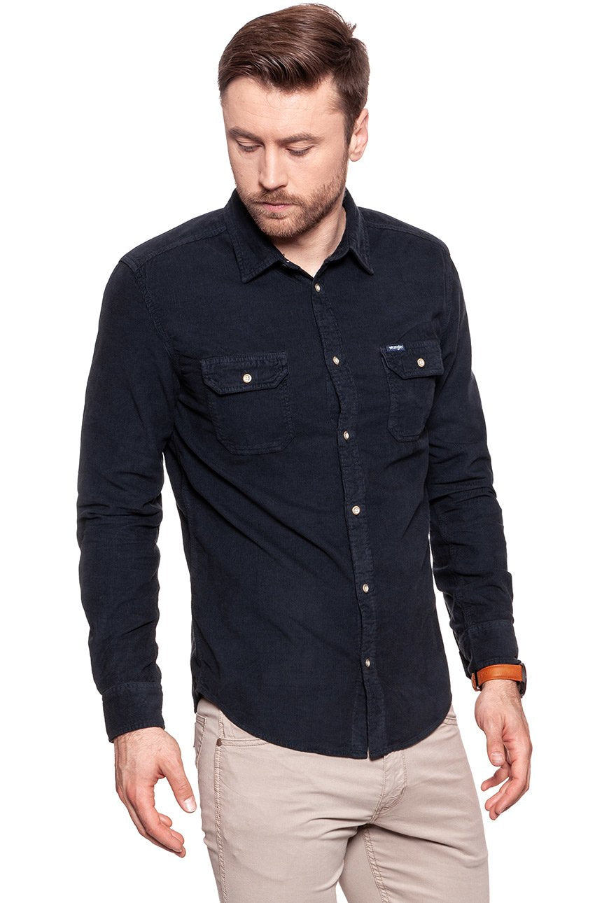 KOSZULA WRANGLER LS 2PKT FLAP SHIRT DARK NAVY W5996TCAE