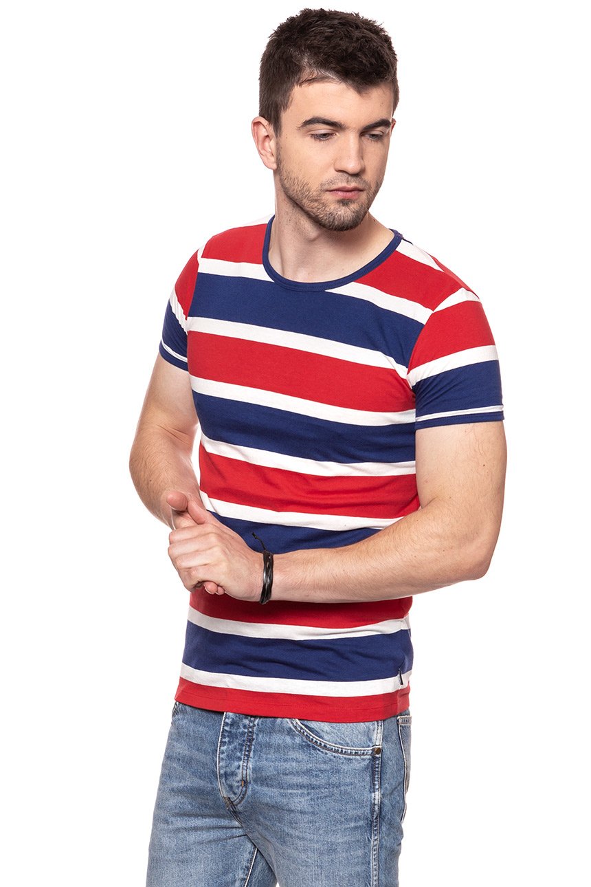 KOSZULKA WRANGLER STRIPE TEE TRUE RED W7B29DY74