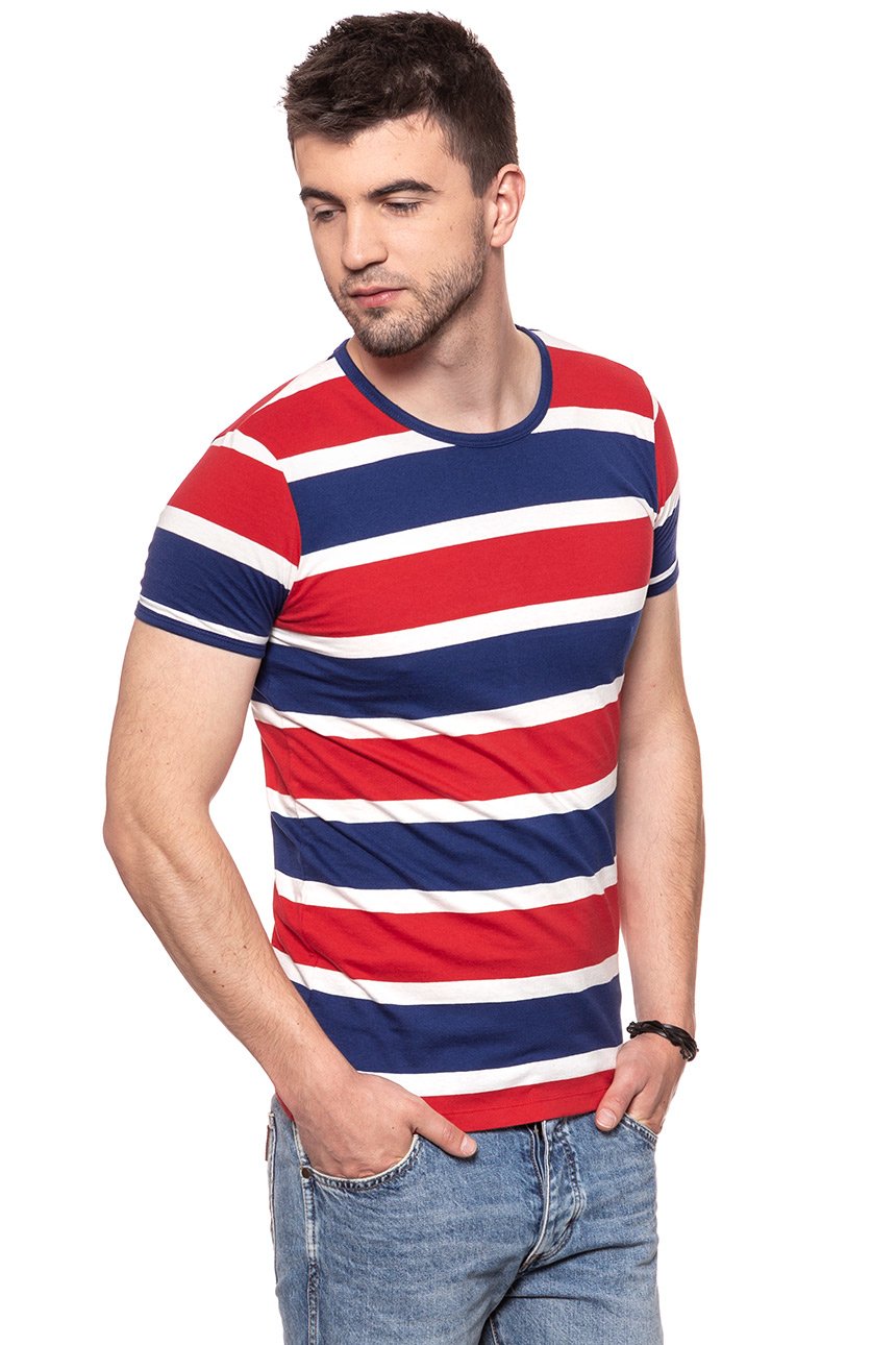 KOSZULKA WRANGLER STRIPE TEE TRUE RED W7B29DY74