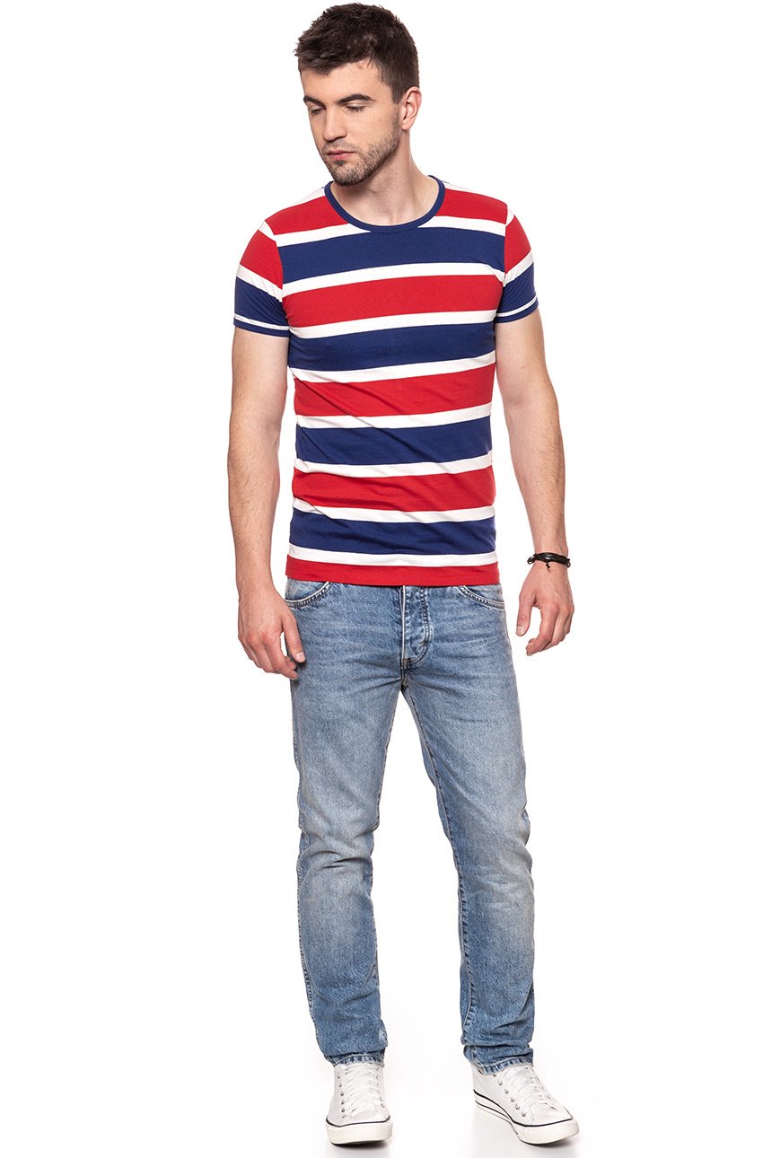 KOSZULKA WRANGLER STRIPE TEE TRUE RED W7B29DY74