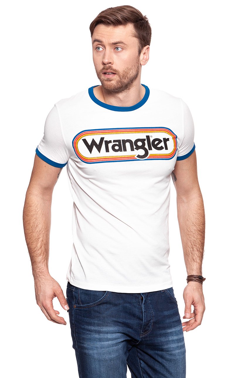 KOSZULKA WRANGLER LOGO RINGER TEE OFFWHITE W7B68FQ02