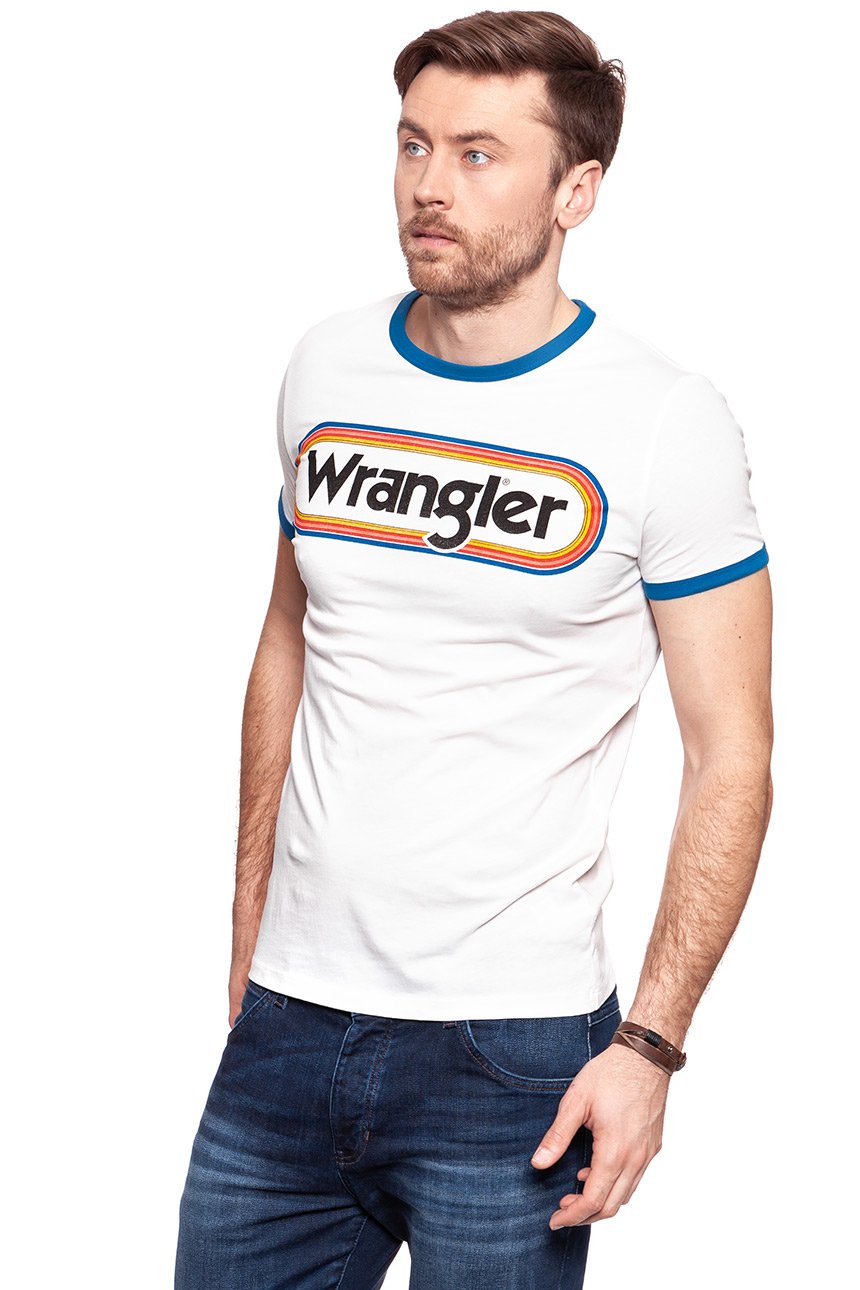 KOSZULKA WRANGLER LOGO RINGER TEE OFFWHITE W7B68FQ02