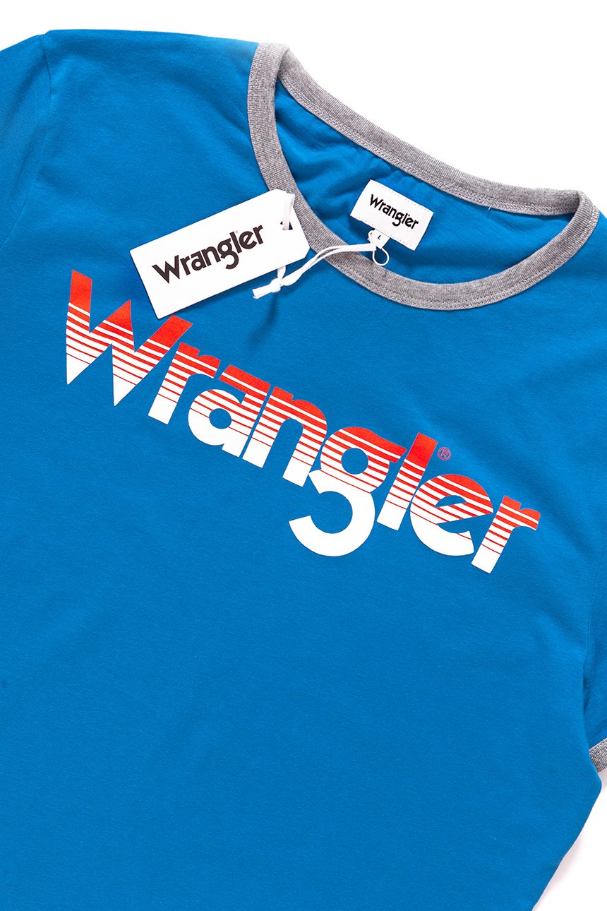 KOSZULKA WRANGLER LOGO RINGER TEE DEEP WATER W7B68FQDF