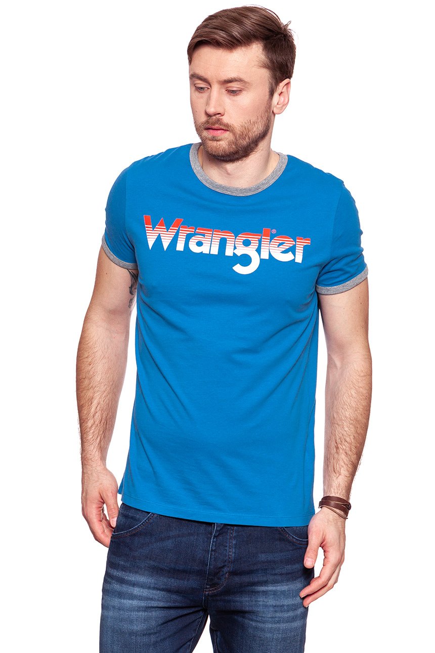 KOSZULKA WRANGLER LOGO RINGER TEE DEEP WATER W7B68FQDF