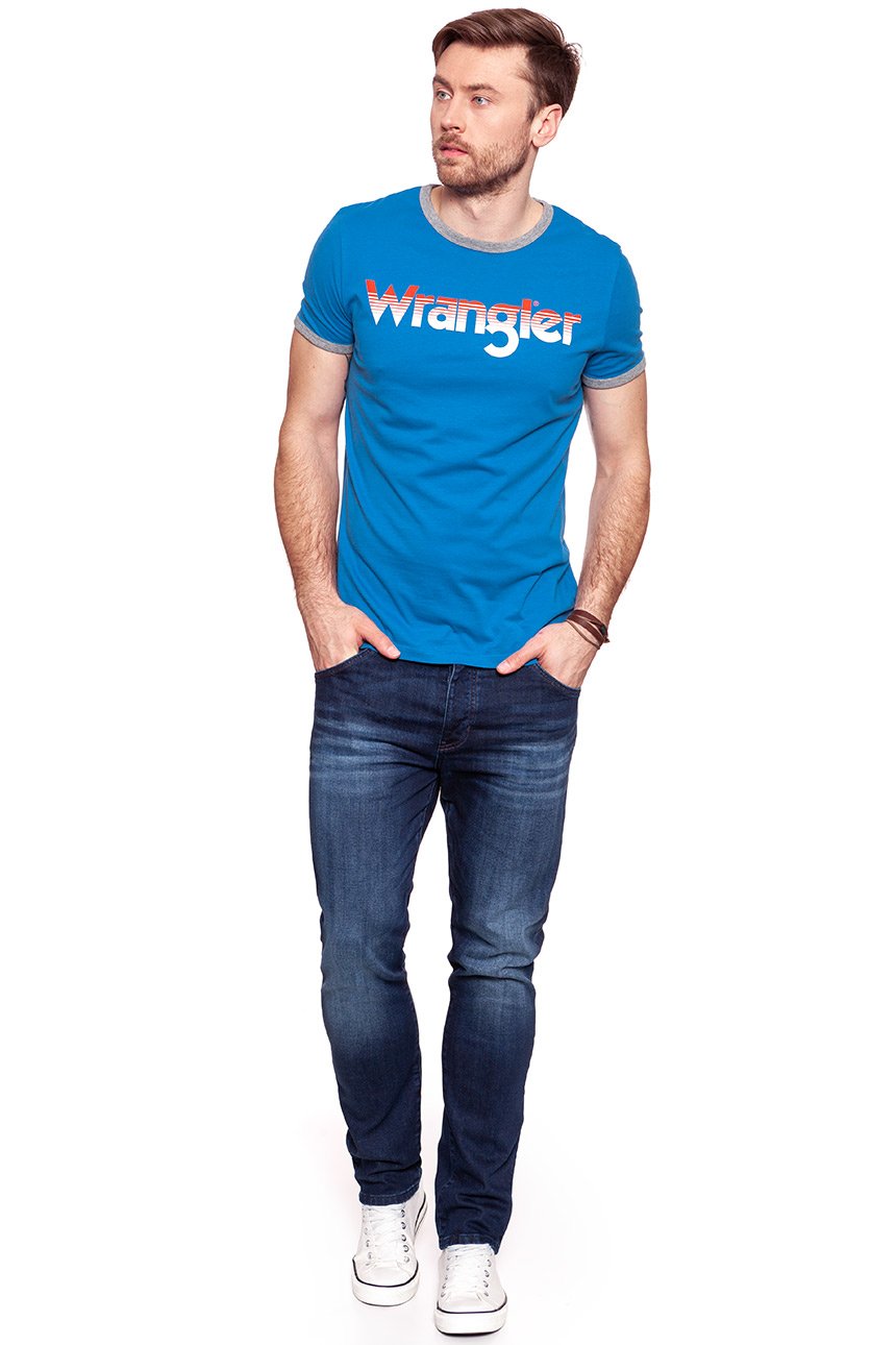 KOSZULKA WRANGLER LOGO RINGER TEE DEEP WATER W7B68FQDF